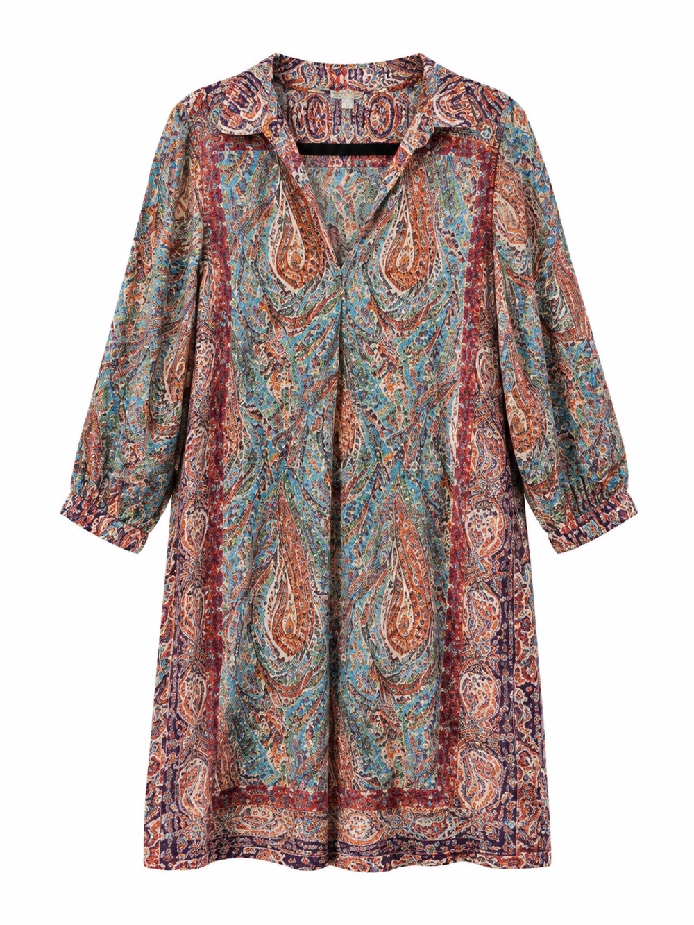 Joan Vass Studio Paisley Tunic Dress Size Small Boho Pocket Dress Colorful